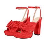 Load image into Gallery viewer, Platform Ankle Strap Pleated Bow Sandals
