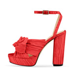 Load image into Gallery viewer, Platform Ankle Strap Pleated Bow Sandals
