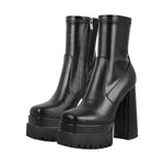 Load image into Gallery viewer, Double Platform Zipper Chunky Heel Ankle Boots
