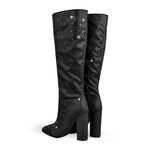 Load image into Gallery viewer, Pointed toe Chunky Heels Rhinestone Knee High Boots
