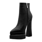 Load image into Gallery viewer, Double Platform Pointed Toe Zipper Ankle Boots
