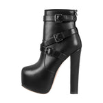 Load image into Gallery viewer, Round Toe Platform Chunky Buckle Zipper Ankle Boots
