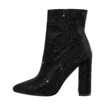 Load image into Gallery viewer, Pointed Toe Rhinestone Chunky Heel Ankle Boots
