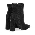 Load image into Gallery viewer, Pointed Toe Rhinestone Chunky Heel Ankle Boots
