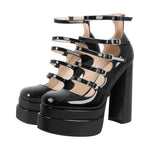 Load image into Gallery viewer, Double Platform Square Toe Chunky Heel Pumps
