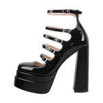 Load image into Gallery viewer, Double Platform Square Toe Chunky Heel Pumps
