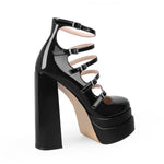 Load image into Gallery viewer, Double Platform Square Toe Chunky Heel Pumps
