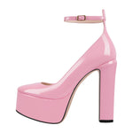 Load image into Gallery viewer, Platform Chunky Heel Ankle Strap Pink Pumps
