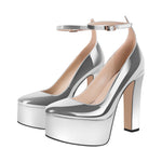 Load image into Gallery viewer, Platform Chunky Heel Ankle Strap Pink Pumps
