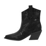 Load image into Gallery viewer, Rhinestone Pointed Toe Chunky Heels Ankle Boots
