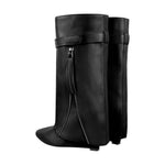 Load image into Gallery viewer, Pointed Toe Side Tassel Zipper Fold Over Boots
