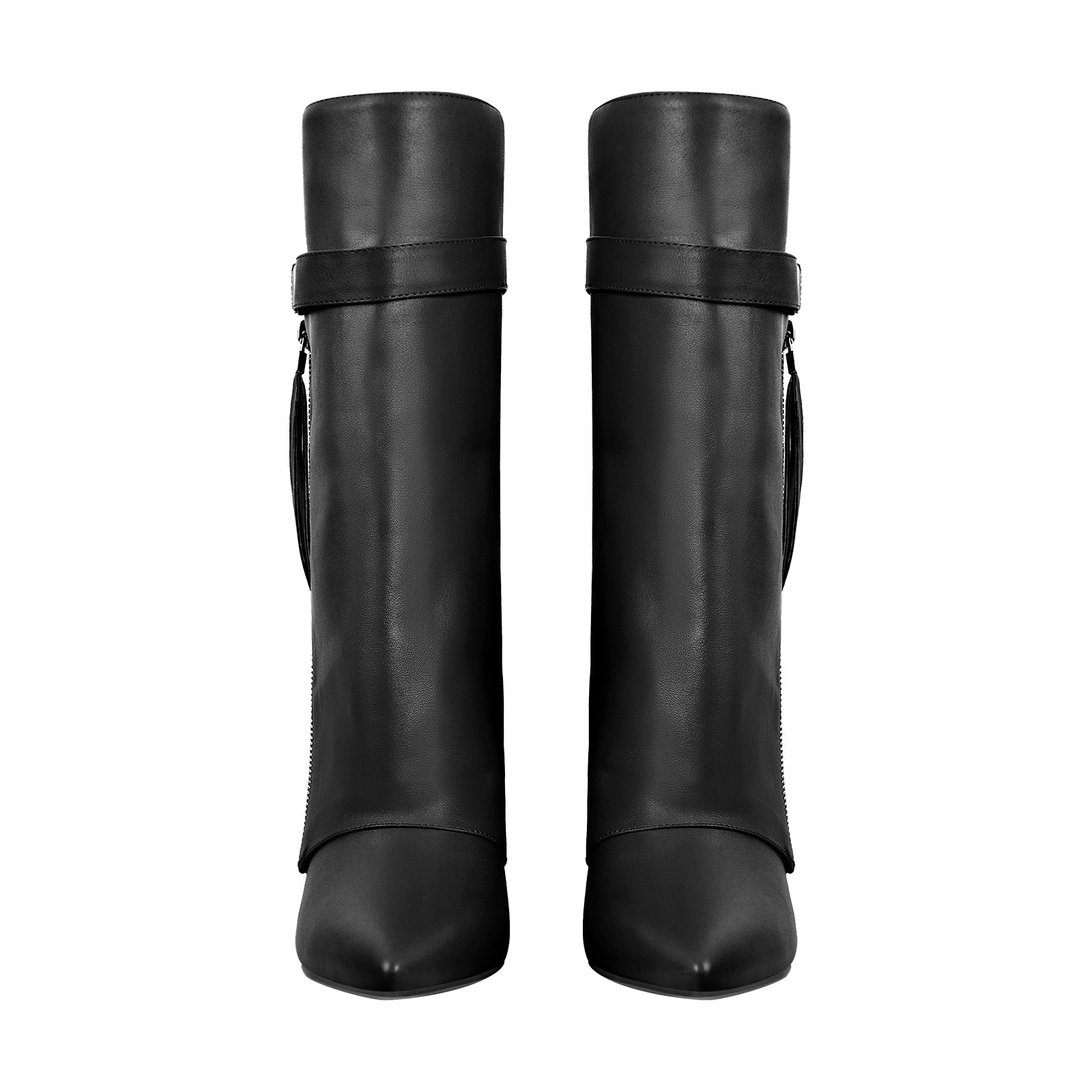 Pointed Toe Side Tassel Zipper Fold Over Boots