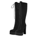 Load image into Gallery viewer, Platform Chunky Heels Lace up Knee High Boots
