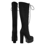 Load image into Gallery viewer, Platform Chunky Heels Lace up Knee High Boots
