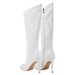 Load image into Gallery viewer, Patent Leather Pointed Toe Knee High Boots
