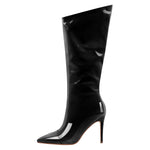 Load image into Gallery viewer, Patent Leather Pointed Toe Knee High Boots
