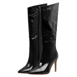 Load image into Gallery viewer, Patent Leather Pointed Toe Knee High Boots
