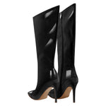 Load image into Gallery viewer, Patent Leather Pointed Toe Knee High Boots
