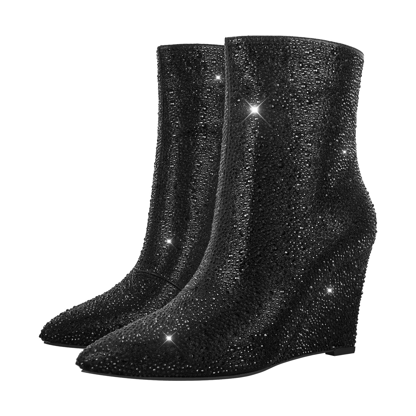 Rhinestone Wedge Heel Ankle Boots