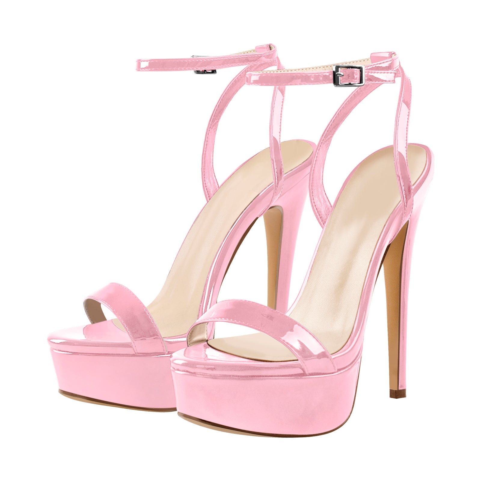 Round Toe Ankle Strap Platform Stiletto Sandals