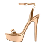 Load image into Gallery viewer, Round Toe Ankle Strap Platform Stiletto Sandals
