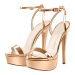 Load image into Gallery viewer, Round Toe Ankle Strap Platform Stiletto Sandals
