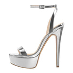 Load image into Gallery viewer, Round Toe Ankle Strap Platform Stiletto Sandals
