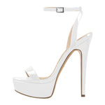 Load image into Gallery viewer, Round Toe Ankle Strap Platform Stiletto Sandals
