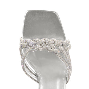 Rhinestone Lace-Up Silver Heels Sandals