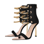 Load image into Gallery viewer, Pointed Toe Metal Chain Back Zipper Sandals
