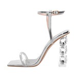 Load image into Gallery viewer, Rhinestone Buckle Strap Plexiglass Heels Sandals
