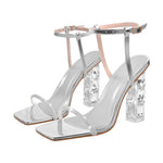 Load image into Gallery viewer, Rhinestone Buckle Strap Plexiglass Heels Sandals
