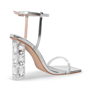 Rhinestone Buckle Strap Plexiglass Heels Sandals