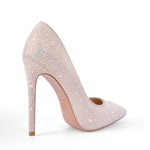 Load image into Gallery viewer, Pointed Toe Rhinestone Suede Stiletto Pumps
