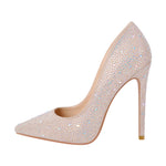 Load image into Gallery viewer, Pointed Toe Rhinestone Suede Stiletto Pumps
