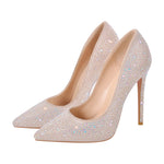 Load image into Gallery viewer, Pointed Toe Rhinestone Suede Stiletto Pumps
