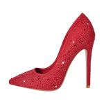 Load image into Gallery viewer, Pointed Toe Rhinestone Suede Stiletto Pumps
