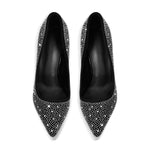 Load image into Gallery viewer, Pointed Toe Rhinestone Suede Stiletto Pumps
