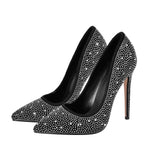 Load image into Gallery viewer, Pointed Toe Rhinestone Suede Stiletto Pumps
