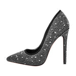 Load image into Gallery viewer, Pointed Toe Rhinestone Suede Stiletto Pumps
