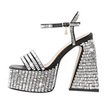 Load image into Gallery viewer, Rhinestone Square Toe Chunky Heel Platform Sandals
