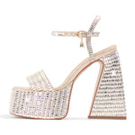 Load image into Gallery viewer, Rhinestone Square Toe Chunky Heel Platform Sandals
