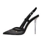 Load image into Gallery viewer, Pointed Toe Rhinestone Slingback Clear Heel Pumps
