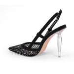 Load image into Gallery viewer, Pointed Toe Rhinestone Slingback Clear Heel Pumps
