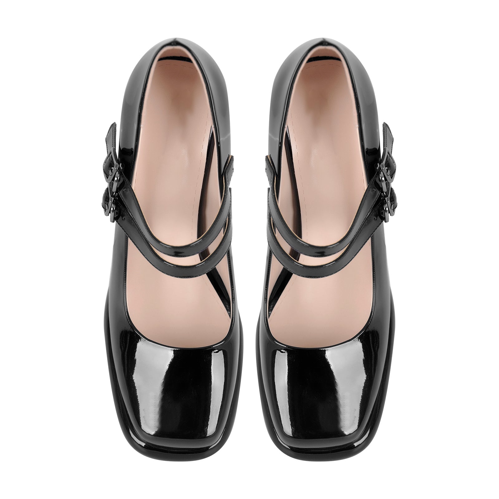 Square Toe Mary Jane Buckle Strap Chunky Heel Pumps