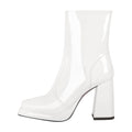 Square Toe Zipper Chunky Heel Platform Ankle Boots