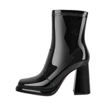 Load image into Gallery viewer, Square Toe Zipper Chunky Heel Platform Ankle Boots
