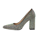 Load image into Gallery viewer, Rhinestone Pointed Toe Chunky Heel Pumps
