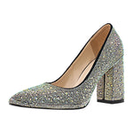 Load image into Gallery viewer, Rhinestone Pointed Toe Chunky Heel Pumps
