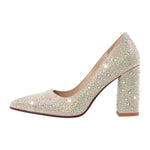 Load image into Gallery viewer, Rhinestone Pointed Toe Chunky Heel Pumps
